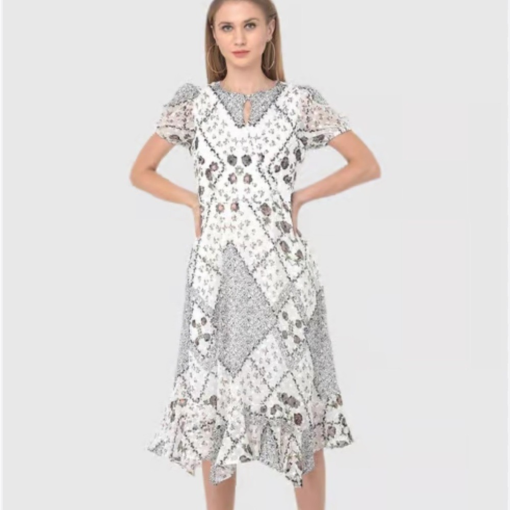 Walter Baker Lola Maxi Dress ivory vintage rose pattern ruffle cap sleeve S 10